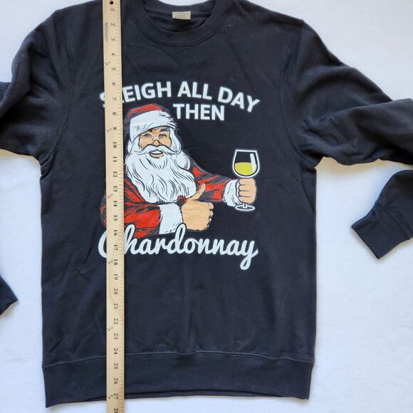 Santa Sleigh Chardonnay Wine Crewneck Sweatshirt Holiday Christmas Cute Small - Picture 8 of 8